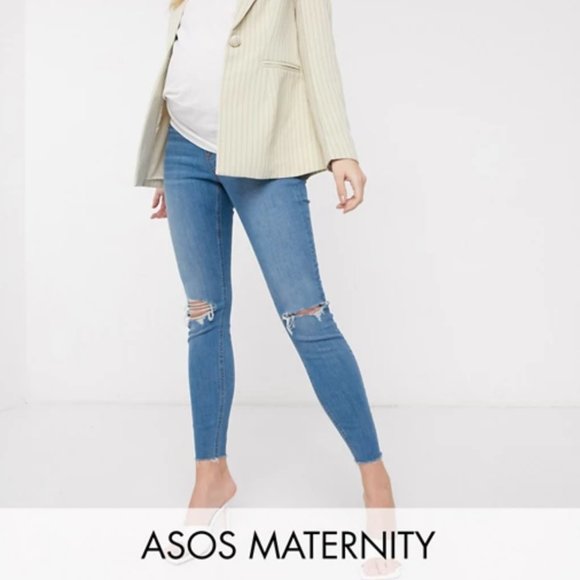 ASOS Maternity Distressed Raw Hem Skinny Jeans 12 - Picture 1 of 13